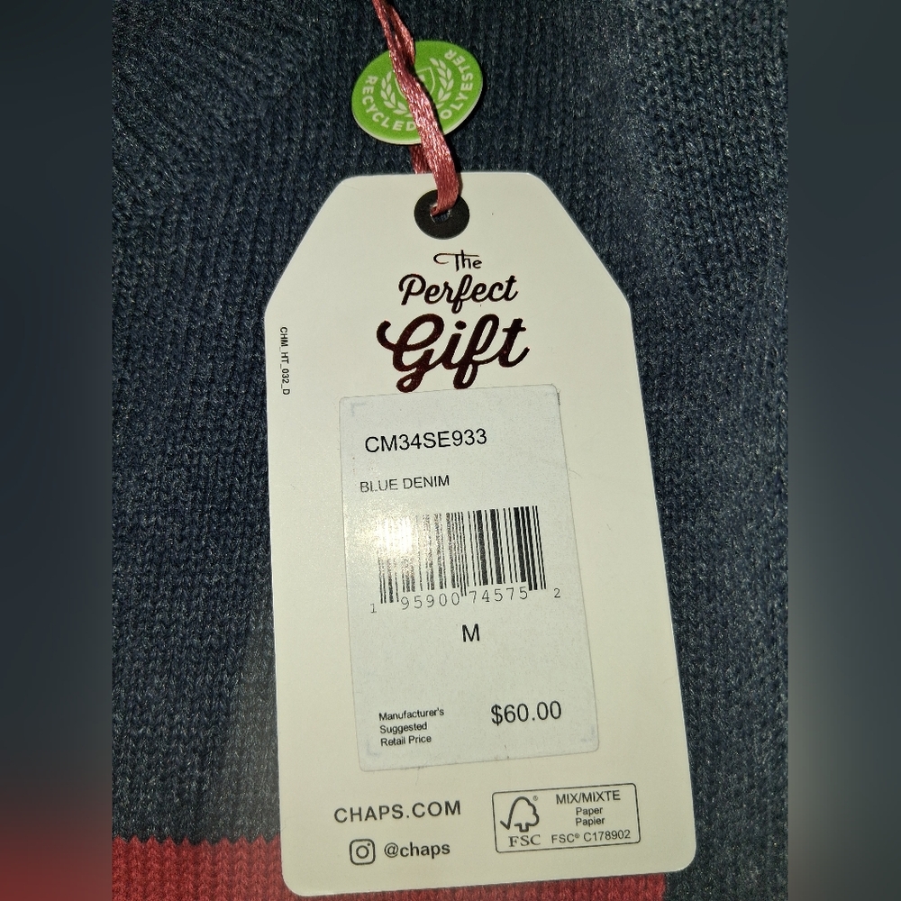CHAPS NWT Mens Sweater, blue Crewneck, Sz M, MSRP $60 - Picture 7 of 8